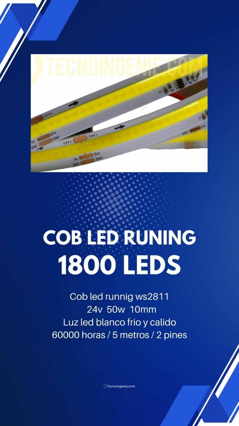 TIRA DIGITAL PIXEL TIPO COB 1800 DIODOS 5 METROS 24 VOLTS WATER RUNINIG