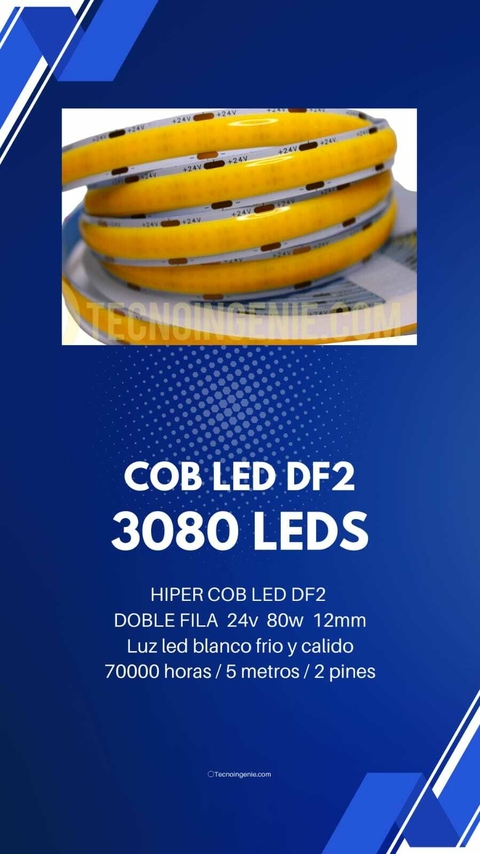 TIRA COB 3080 LEDS COB HIPER ILUMINACION 5 METROS 12 MM 24 VOLTS