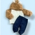 Conjunto de moletom para menino, com jaqueta peluda em formato de ursinho e calça azul escura jeans fake