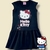 Vestido infantil preto com estampa da personagem Hello Kitty na parte frontal e saia rodada