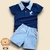 Conjunto Infantil Menino Camisa Polo e Bermuda Jeans Fake - Azul Marinho