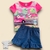 Conjunto Infantil Bicho Preguiça com Short Jeans Fake - Pink