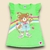Vestido bebê infantil verde neon com estampa de urso cute e detalhes coloridos.