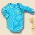 Body manga longa listrado azul turquesa com detalhe em amarelo para menino