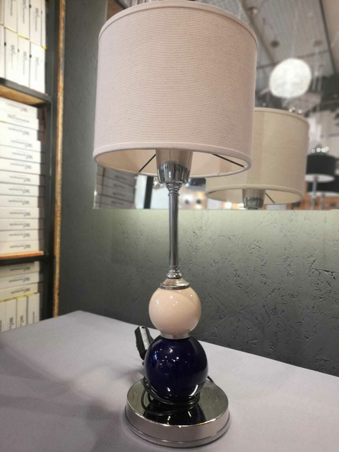 VELADOR DOS BOCHAS CERAMICA AZUL + BEIGE