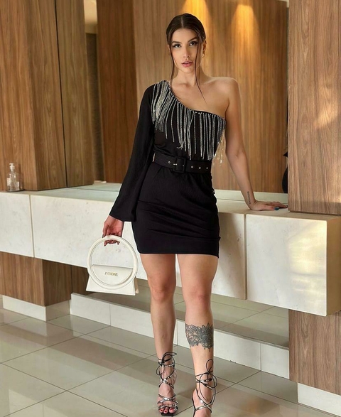 VESTIDO CANELADO COM STRASS