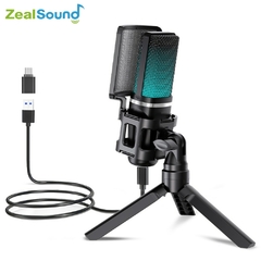 Microfone USB Zealsound para gravação de streaming de podcast e youtube no PC na internet