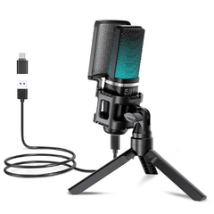 Microfone USB Zealsound para gravação de streaming de podcast e youtube no PC