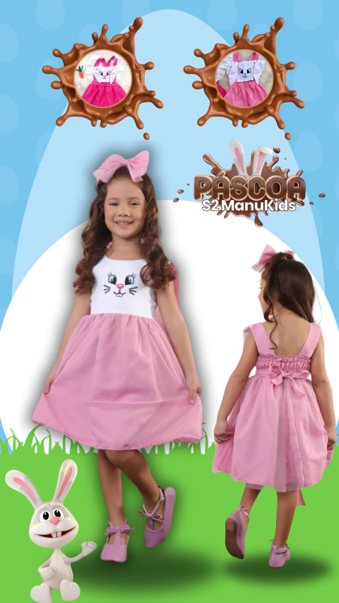 Vestido Coelho Bordado infantil com otimo acabamento e tule - Páscoa - comprar online