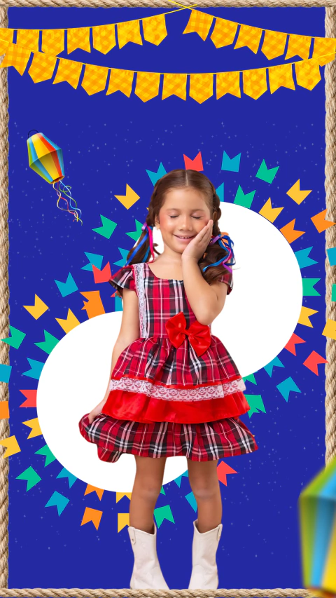 Vestido xadrez infantil com renda e cetim
