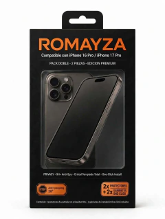 Mica Privacidad iPhone 17 Pro 16 Pro Pack 2 Pzas 9H One-Click ROMAYZA