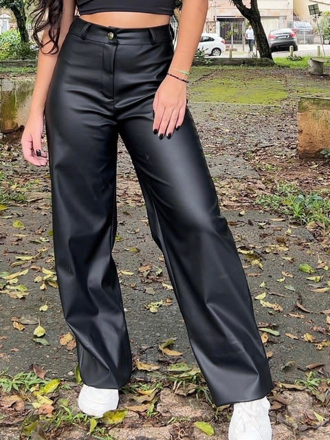 Calça wide leg Couro