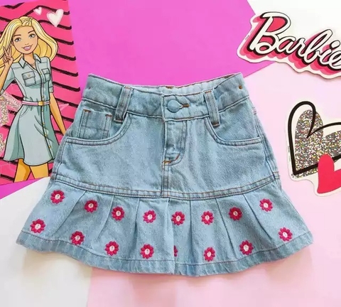 Saia Jeans Infantil Flores