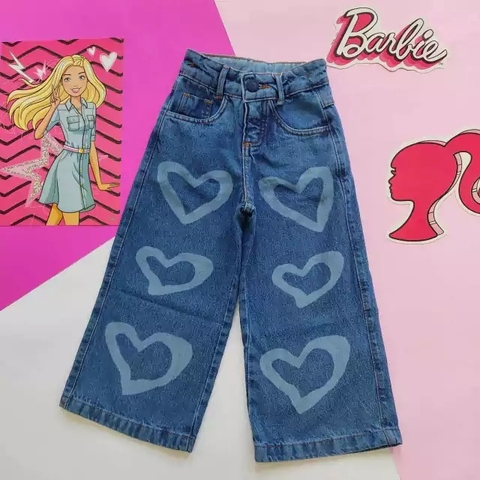Calça Jeans Wide Leg Coração Infantil/Juvenil