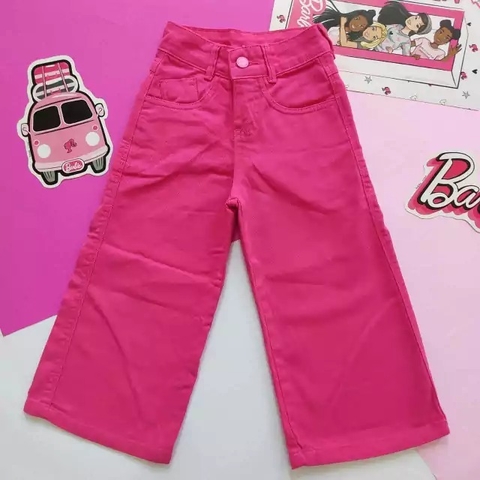 Calça Jeans Wide Leg Coração Pink