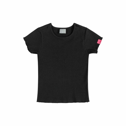 Blusa Manga Curta em Ribana Canelada Menina Quimby