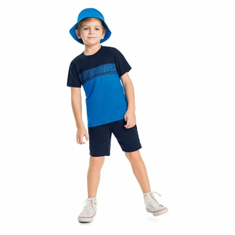Camiseta Stay Curious Infantil em Meia Malha (Azul Marinho) Quimby