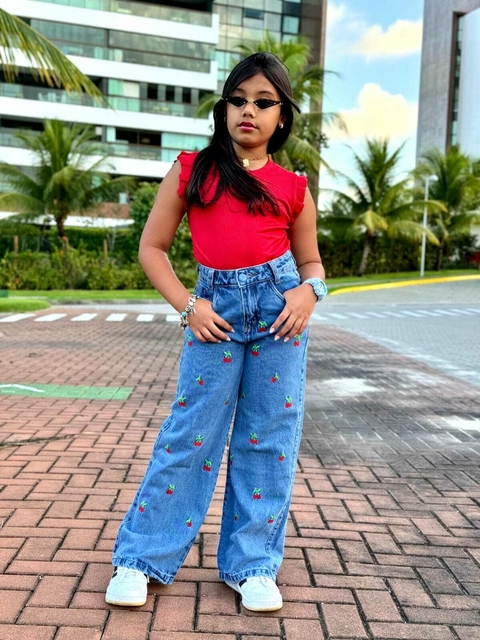 Calça Jeans Wide Leg Infantil Menina