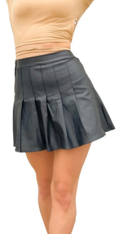 Pollera Engomada Tableada Mujer Negra Falda Skirt Dama Moda