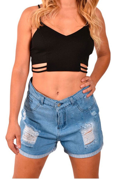 Short Mom Jean Rigido Rotura Mujer