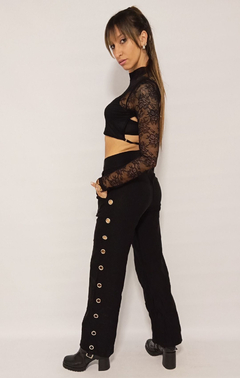 Remera Top Mujer Encaje Manga Larga Transparencia Moda