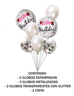Globos Combo Set X 7 Piezas Metalizado Glitter Cumpleaños - tienda online