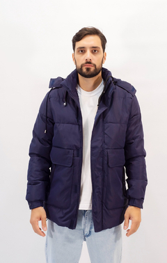 Campera Hombre Puffer Con Piel Bolsillos Impermeable Abrigo