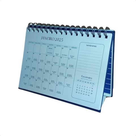Calendário Mesa Cristão Bíblico Inspiração Reflexão - Linho Azul Gramatura 300gr Biblia em 1 ano