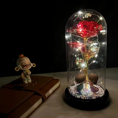 Presente de Dia dos Namorados 2022 LED Galáxia Encantada Rosa Eterna Flor de Folha de Ouro 24K com Luzes de Corda de Fada na Cúpula para Capina