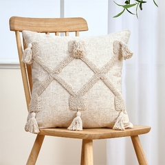 Capa de almofada de linho com borla nórdica para sala de estar Fronha de luxo decorativa nórdica para sofá-cama fronha tufo para decoração de casa - decorcia3