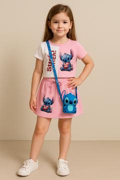 Conjunto short saia Infanto-juvenil Stitch Rosa na internet