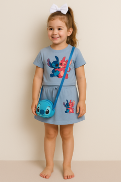 Conjunto Stitch short saia infantil-juvenil - Azul na internet