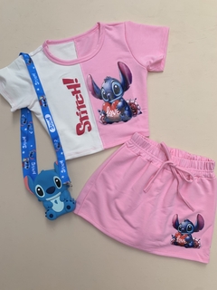 Conjunto short saia Infanto-juvenil Stitch Rosa - comprar online