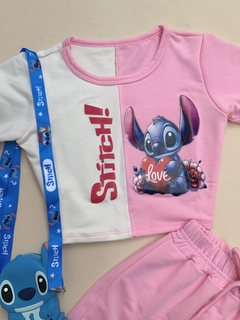 Conjunto short saia Infanto-juvenil Stitch Rosa - Lolica kids