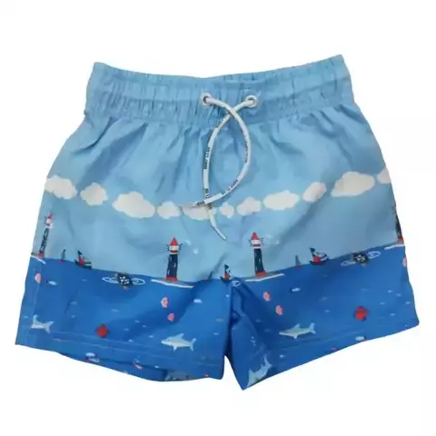 Bermuda De Banho Tactel Azul Tamanho 3 Estampa Mar - comprar online