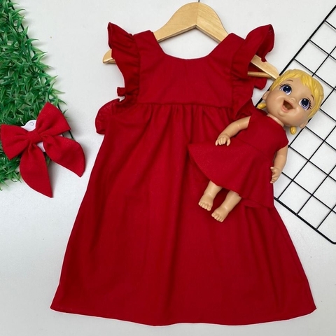 Vestido Babado- Linho - Natal- Vermelho- ID613