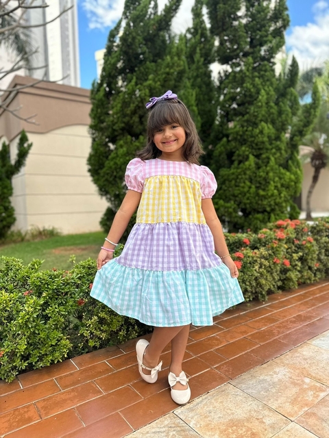 Vestido de Manga - Xadrez - Candy colors - ID493