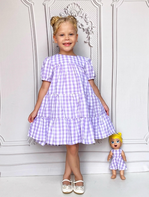 Vestido de Manga - Xadrez - Lilas - ID - comprar online