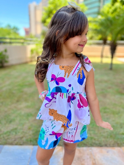 Conjunto Feminino Alça Ajustável - Estampa Onça - Modelagem grande - ID415