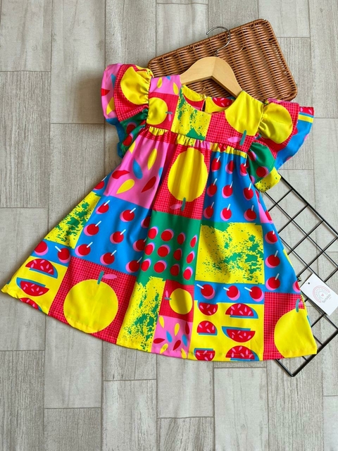 Vestido de Manga Dupla - Estampa Limão - Colorido - ID400