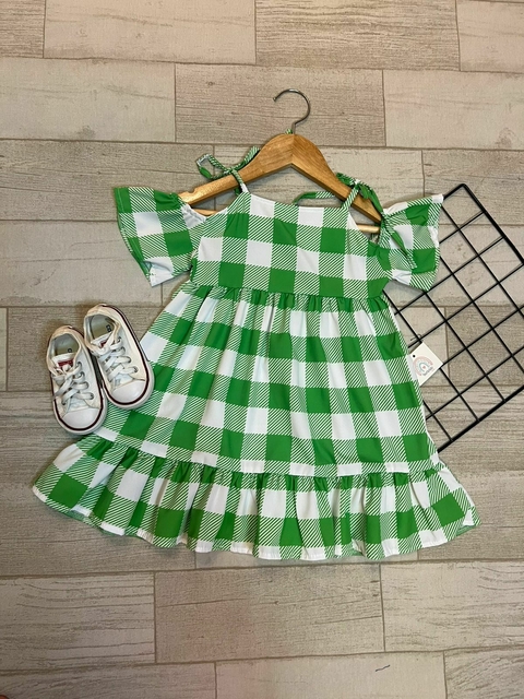 Vestido de Manga - Xadrez - Verde - ID211