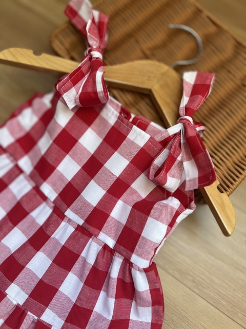 Vestido de Alça - Xadrez - vermelho - ID483