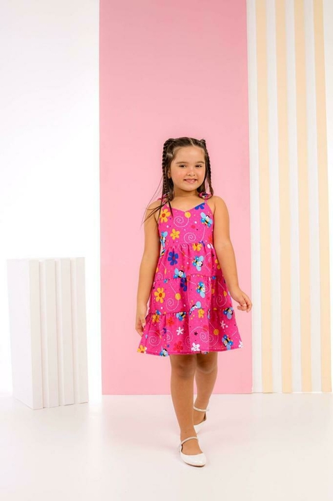 Vestido de Alça - Estampa Abelha - Rosa - Tres Marias - ID397
