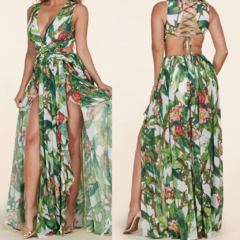 VESTIDO VERDE ESTAMPADO TROPICAL