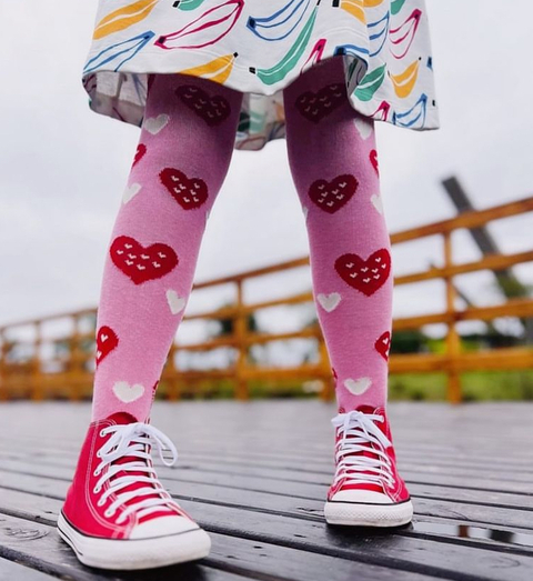 Meia Calça Coração Rosa