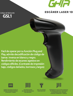 LECTOR DE CODIGOS DE BARRA GHIA LASER 1D, USB, HANDHELD en internet