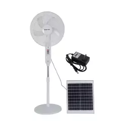Ventilador de pie solar eléctrico recargable ajustable de 16 "con panel solar, Lámpara y cargador USB