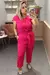 Conjunto Feminino Tecido de Duna e Manga Curta cor Pink