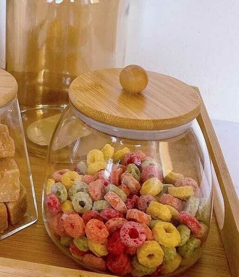 Pote de Vidro com Tampa de Bambu