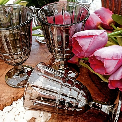 jogo com 6 Taças de Vidro Cinza metalizado 250ml